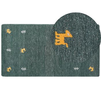 Alfombra Gabbeh De Lana Verde Oscuro Amarillo Gris 80 X 150 Cm A Mano Viejo Oeste Calti - Verde