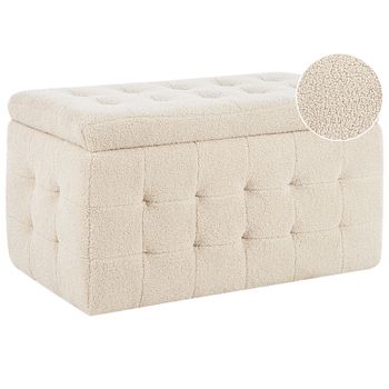 Otomana De Bouclé Beige 72 X 40 Cm Tela Almacenaje Banco Dormitorio Michigan - Beige