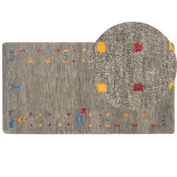 Alfombra Gabbeh De Lana Multicolor 80 X 150 Cm Hecho A Mano Patrón Geométrico Seymen - Gris