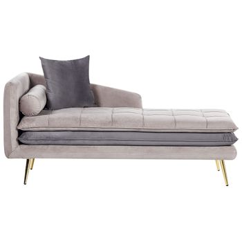 Chaise Longue De Terciopelo Gris Pardo Dorado Izquierdo Acolchado Cojines Gonesse - Beige