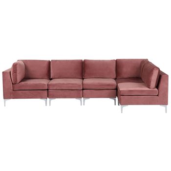 Sofá Esquinero 5 Plazas De Terciopelo Rosa Izquierdo Asiento Patas Metal Glamour Evja - Rosa