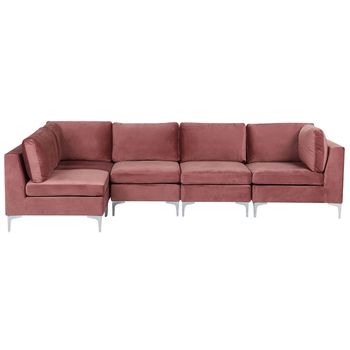 Sofá Esquinero 5 Plazas De Terciopelo Rosa Derecho Asiento Patas Metal Glamour Evja - Rosa