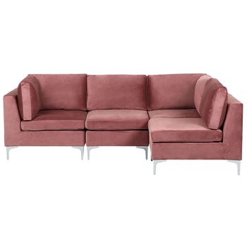 Sofá Esquinero 4 Plazas De Terciopelo Rosa Izquierdo Asiento Patas Metal Glamour Evja - Rosa