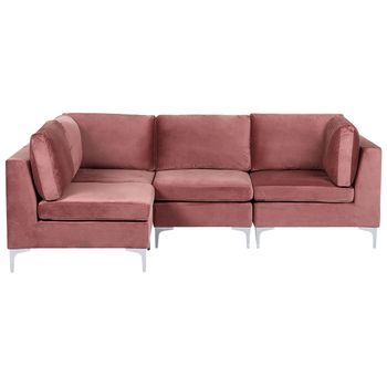 Sofá Esquinero 4 Plazas De Terciopelo Rosa Derecho Asiento Patas Metal Glamour Evja - Rosa