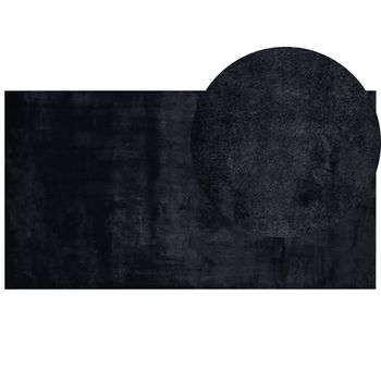 Alfombra Negra 80 X 150 Cm Poliéster Piel Sintética De Conejo Pelo Largo Mirpur - Negro