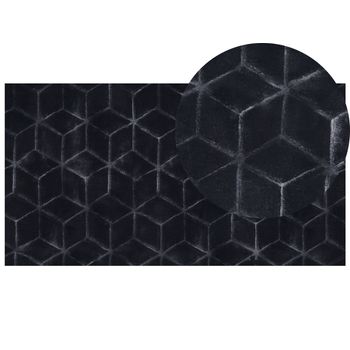 Alfombra Negra 80 X 150 Cm Poliéster Piel Sintética De Conejo Pelo Largo Thatta - Negro