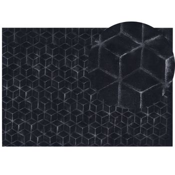 Alfombra Negra 160 X 230 Cm Poliéster Piel Sintética De Conejo Pelo Largo Thatta - Negro