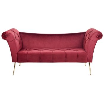 Chaise Longue De Terciopelo Rojo Oscuro Dorado Acolchado Patas De Metal Nantilly - Rojo