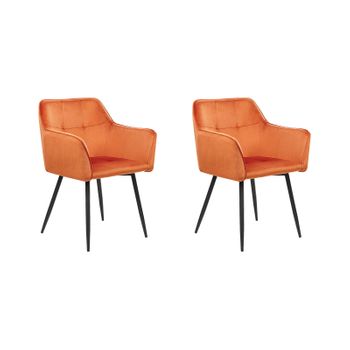 Conjunto De 2 Sillas De Comedor De Terciopelo Naranja Negro Reposabrazos Jasmin - Naranja