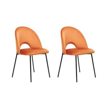 Conjunto De 2 Sillas De Comedor De Terciopelo Naranja Negro Covelo - Naranja