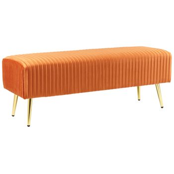 Banco De Terciopelo Naranja Dorado 118 Cm Patas Metal Glamour Paterson - Naranja