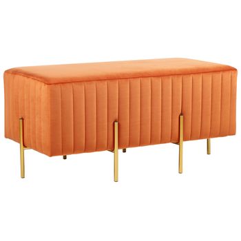 Banco De Terciopelo Naranja Dorado 93 Cm Patas Metal Glamour Dayton - Naranja