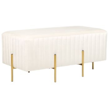 Banco De Terciopelo Blanco Crema Dorado 93 Cm Patas Metal Glamour Dayton - Blanco