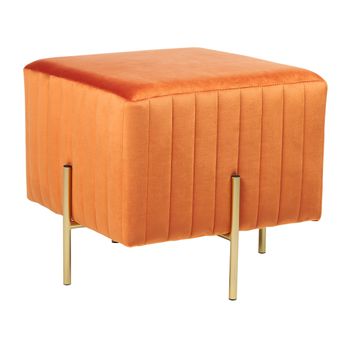 Reposapiés De Terciopelo Naranja Dorado 45 X 45 Cm Puf Glamour Dayton - Naranja