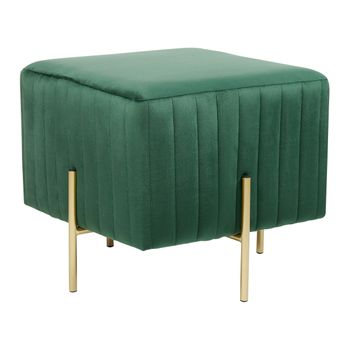 Reposapiés De Terciopelo Verde Oscuro Dorado 45 X 45 Cm Puf Glamour Dayton - Verde