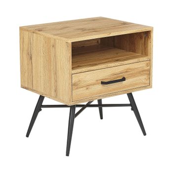 Mesa De Noche Madera Clara Negro 50 X 40 Cm Mdf Estante 1 Cajón Lubock - Madera Clara