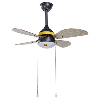 Ventilador De Techo De Metal Negro Amarillo Gris 50 Cm Abeja 4 Palas Cadena Dolores - Negro