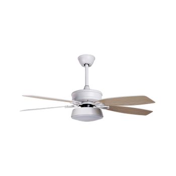 Ventilador De Techo De Metal Blanco Madera Clara 50 Cm Sintético 5 Palas Logan - Blanco