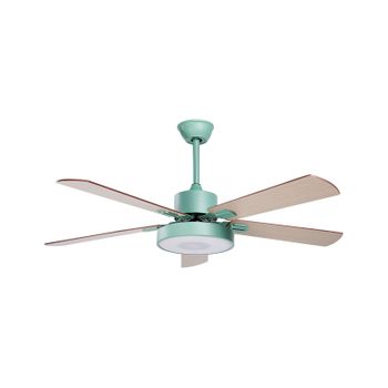 Ventilador De Techo De Metal Verde Menta Madera Clara 50 Cm Sintético Hobble - Verde