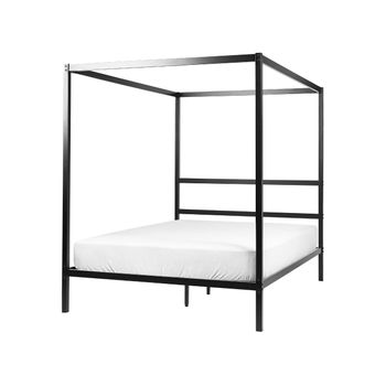 Cama Con Somier De Metal Negro 140 X 200 Cm Contrachapado Marco Dosel Lestards - Negro