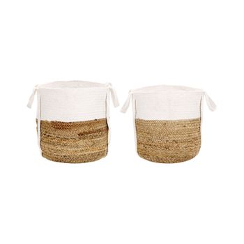 Conjunto De 2 Cestas De Algodón Yute Beige Blanco Natural Almacenaje Bellpat - Natural