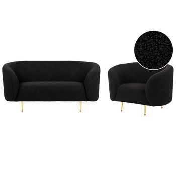 Conjunto De Sala De Estar 3 Plazas De Poliéster Negro Dorado Bouclé Patas Loen - Negro