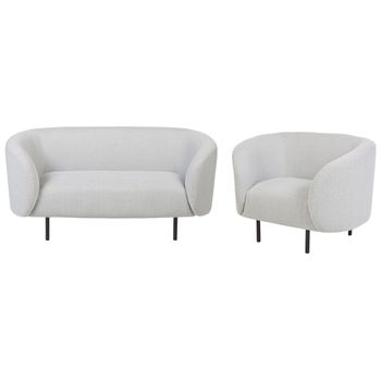 Conjunto De Sala De Estar 3 Plazas De Poliéster Blanco Negro Bouclé Patas Loen - Blanco