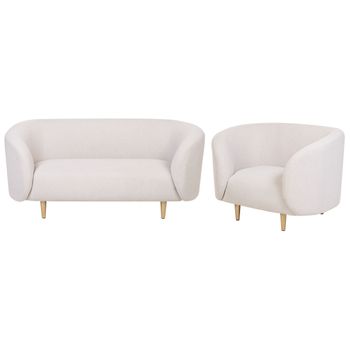 Conjunto De Sala De Estar 3 Plazas De Poliéster Beige Dorado Bouclé Patas Loen - Beige