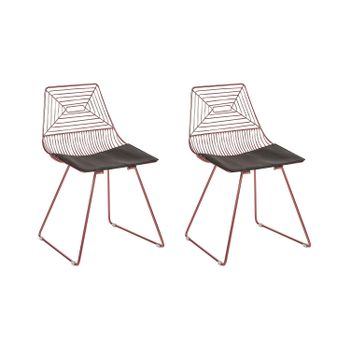 Conjunto De 2 Sillas De Metal Rosa Dorado Negro Asiento Piel Sintética Beatty - Rosa Dorado