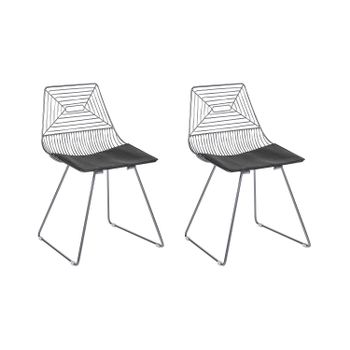 Conjunto De 2 Sillas De Metal Plateado Negro Asiento Piel Sintética Beatty - Plateado