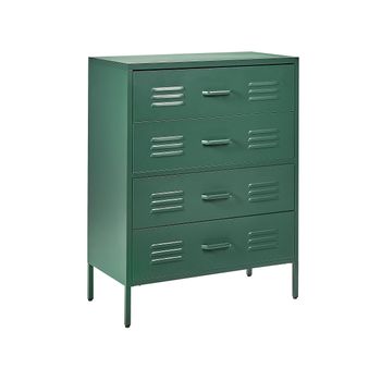 Cómoda De Metal Verde Oscuro 80 X 40 Cm 4 Cajones Almacenaje Industrial Enago - Verde