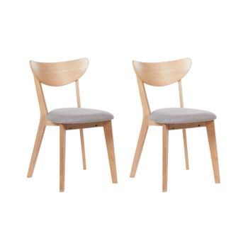 Conjunto De 2 Sillas De Madera De Caucho Clara Gris Cojín Asiento Comedor Erie - Madera Clara