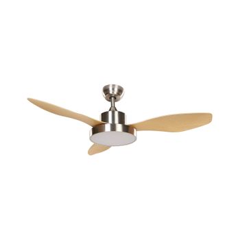 Ventilador De Techo De Metal Plateado Madera Clara 36 Cm Luz Mando Distancia 6 Velocidades 3 Temperaturas Banderas - Plateado