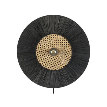 Lámpara De Pared Negro Beige 50 Cm Papel Pantalla Texturizada Japandi Yaapi - Negro