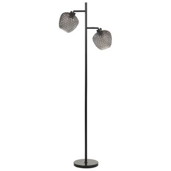 Lámpara De Pie De Metal Gris Sherry Moderna 2 Luces Base De Hierro Pantalla De Vidrio Ahumado Sala De Estar Oficina Negro Con - Negro