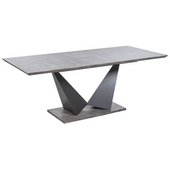 Mesa De Comedor Extensible Gris Claro Negro 160/200 X 90 Cm Mdf Cemento 8 Plazas Alcantra - Gris