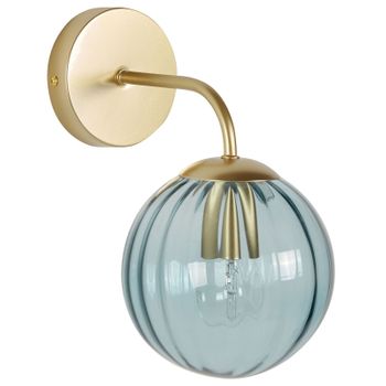 Lámpara De Pared De Vidrio Azul Dorado 28 Cm Aplique Pantalla Globo Art Deco Boomi - Azul