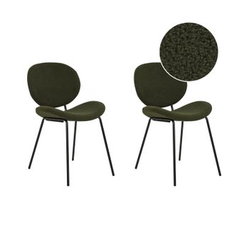 Conjunto De 2 Sillas Bouclé Hierro Patas Negras Tapas Sin Reposabrazos Diseño Retro Asientos Comedor Verde Oscuro Luana - Verde