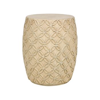 Mesa Auxiliar Mgo Fibra De Vidrio Tapa Redonda Forma De Tambor Resistente A Uv Manchas Óxido Agua Viento Beige Claro Zogno - Beige