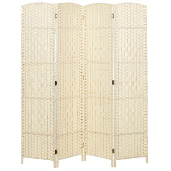 Biombo Separador Decorativo Tradicional 4 Paneles Plegable Cuerda De Papel Marco De Madera De Álamo Sala De Estar Dormitorio Beige Lappago - Beige