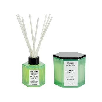 Conjunto De Vela Perfumada Y Difusor De Varilla 100% Cera De Soja Mecha De Algodón Vidrio Fresco Melisa Classy Tint - Verde