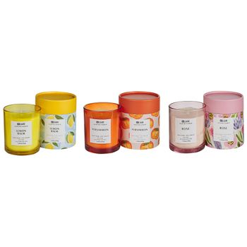 Conjunto De 3 Velas Aromáticas 100% Cera De Soja Mecha De Algodón Vidrio Floral Oriental Fragancia De Hierbas Rosa/caqui/melisa Colorful Barrel - Rosa