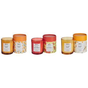 Conjunto De 3 Velas Aromáticas 100% Cera De Soja Mecha De Algodón Vidrio Floral Oriental Fragancia De Hierbas Melocotón Grosella Roja/baya Amarilla/manzana Golden Colorful Barrel - Amarillo