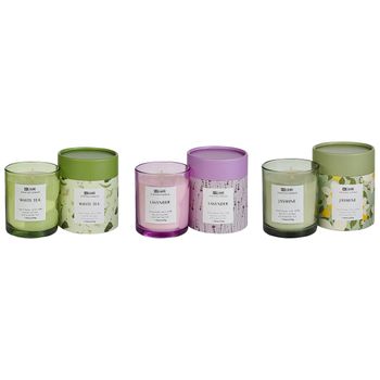 Conjunto De 3 Velas Aromáticas 100% Cera De Soja Mecha De Algodón Vidrio Floral Oriental Fragancia De Hierbas Té Blanco/lavanda/jazmín Colorful Barrel - Verde