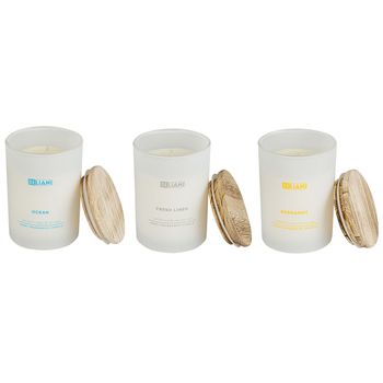 Conjunto De 3 Velas Aromáticas 100% Cera De Soja Mecha De Algodón Vidrio Blanco Fragancia Océano/bergamota/ropa Limpia Vidrio Clásico Simplicity - Blanco