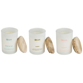 Conjunto De 3 Velas Aromáticas 100% Cera De Soja Mecha De Algodón Vidrio Blanco Fragancia Cuero/brisa Marina/ámbar Vidrio Clásico Simplicity - Blanco