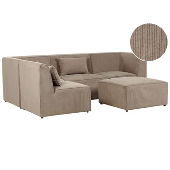 Sofá 4 Plazas De Pana Con Otomana Asiento Moderno Derecho Gris Pardo Lemvig - Beige