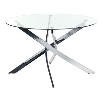 Mesa De Comedor Redonda Glamour ⌀120 Cm Tablero De Vidrio Templado Patas Plateadas Maramo - Plateado