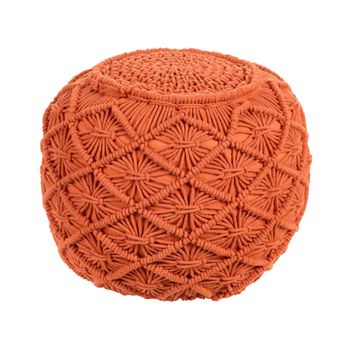 Puf Boho Redondo De Punto De Algodón Otomana Decoración De Sala De Estar Asiento Extra 40 X 40 Cm Naranja Berkane - Naranja