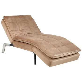 Chaise Longue De Terciopelo Marrón Claro Plateado Respaldo Reclinable Capitoné Loiret - Marrón